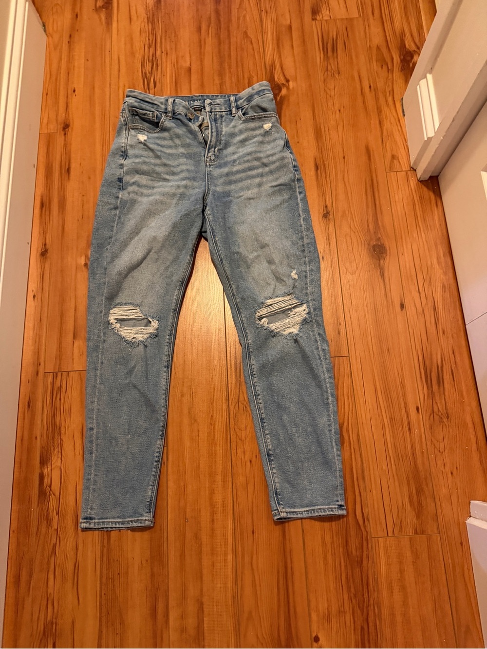 American Eagle Outfitters Light Blue Distressed Straight Leg Jeans